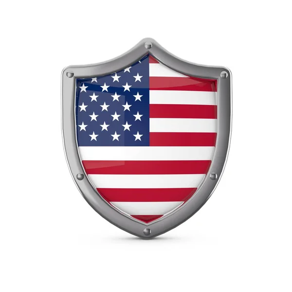 USA:s säkerhetskoncept. Metallsköld med nationell flagga — Stockfoto