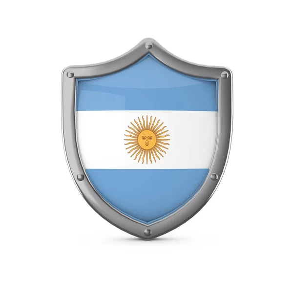 Аргентинська концепція безпеки. Металевий щит з національним прапором. — стокове фото
