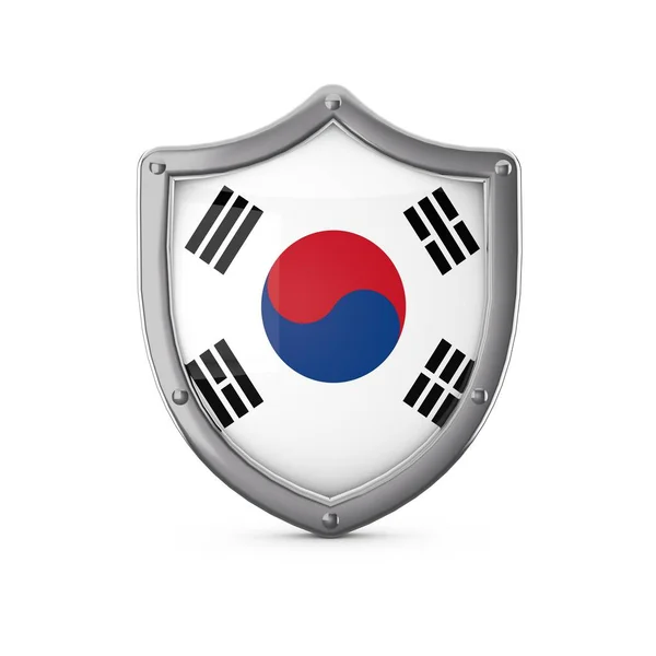 Concepto de seguridad de Corea del Sur. Forma de escudo de metal con bandera nacional — Foto de Stock