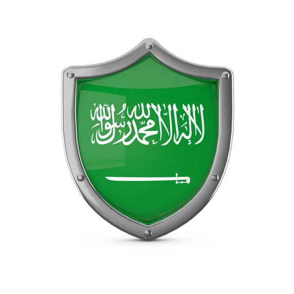 Saudi Arabia security concept. Metal shield shape with national flag — Stock Photo, Image