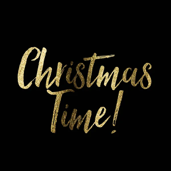 Christmas time festive christmas phrase in sparkling golden glitter text — Stock Photo, Image