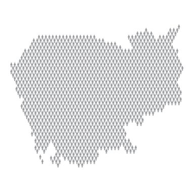 Kamboçya nüfus bilgisi. Çubuk şekilli insanlardan yapılmış bir harita