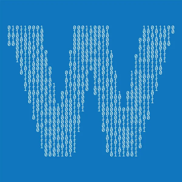 Γράμμα W φτιαγμένο από δυαδικά ψηφία κωδικού. Τεχνολογικό υπόβαθρο — Διανυσματικό Αρχείο