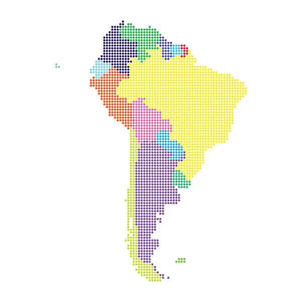 Mapa de América del Sur hecho de patrón de punto de medio tono — Vector de stock
