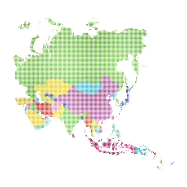 Mapa de Asia hecho de patrón de punto de medio tono — Vector de stock