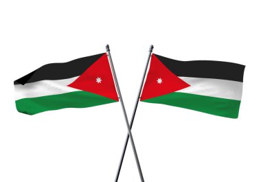 Ürdün bayrakları beyaz arka planda izole edilmiş. 3B Hazırlama