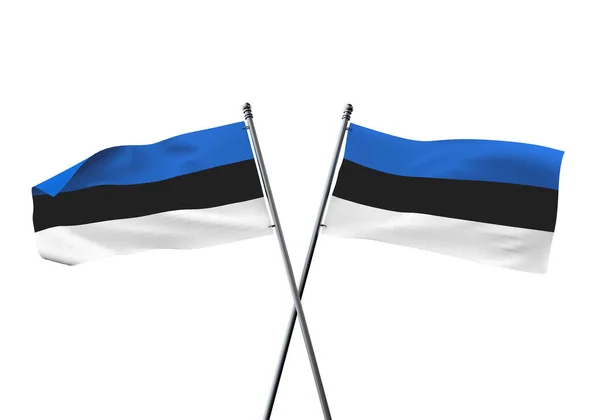 Bandeiras da Estônia cruzadas isoladas em um fundo branco. Renderização 3D — Fotografia de Stock