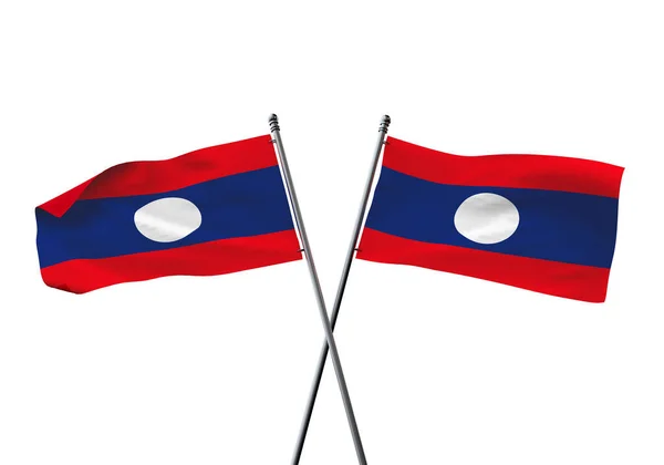 Banderas de Laos cruzadas aisladas sobre un fondo blanco. Renderizado 3D —  Fotos de Stock