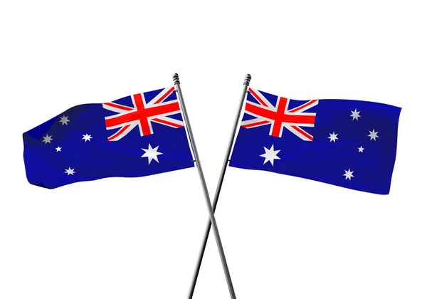 Australia flags crossed isolated on a white background. 3D Rendering — Stock Photo, Image