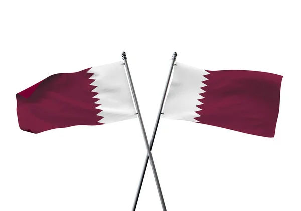 Katar zászlók keresztezték elszigetelt fehér alapon. 3D Renderelés — Stock Fotó