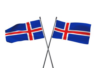 İzlanda bayrakları beyaz arka planda izole edilmiş. 3B Hazırlama