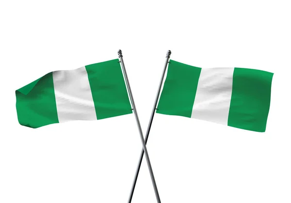 Banderas de Nigeria cruzadas aisladas sobre un fondo blanco. Renderizado 3D — Foto de Stock