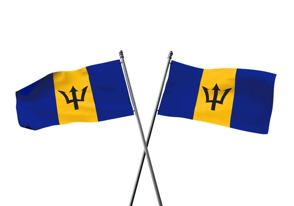 Barbados flags crossed isolated on a white background. 3D Rendering — Stock Photo, Image