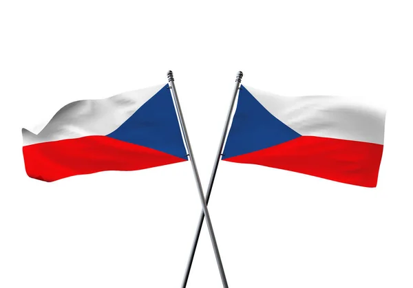 체코에서는 깃발들이 흰 바탕에 따로 세워져 있었습니다. 3D 렌더링 — 스톡 사진
