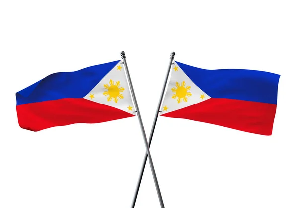 Bandeiras filipinas cruzadas isoladas em fundo branco. Renderização 3D — Fotografia de Stock