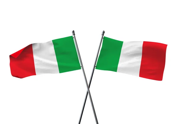 Italy flags crossed isolated on a white background. 3D Rendering — Stock Photo, Image