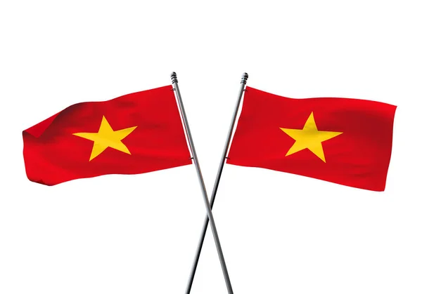 Banderas de Vietnam cruzadas aisladas sobre un fondo blanco. Renderizado 3D — Foto de Stock