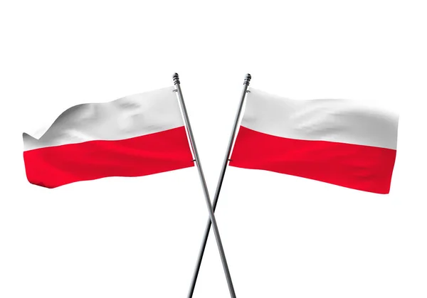 Drapeaux de Pologne croisés isolés sur un fond blanc. Rendu 3D — Photo