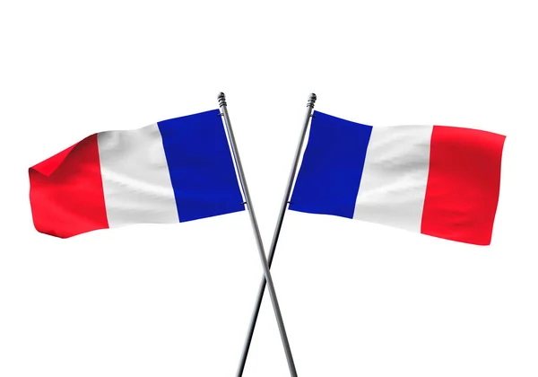 Frankrike flaggor korsas isolerad på en vit bakgrund. 3D-återgivning — Stockfoto
