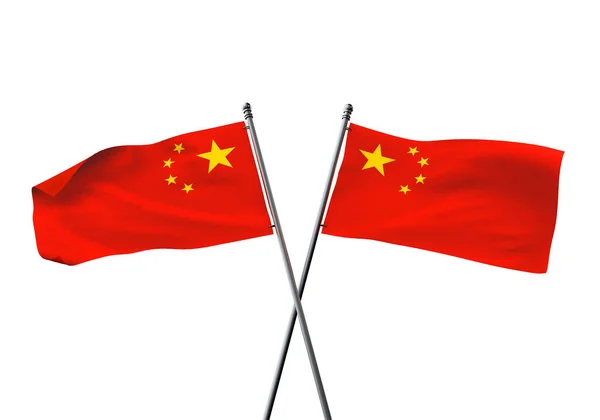 Σημαίες της Κίνας διασταυρώθηκαν απομονωμένες σε λευκό φόντο. 3D απόδοση — Φωτογραφία Αρχείου