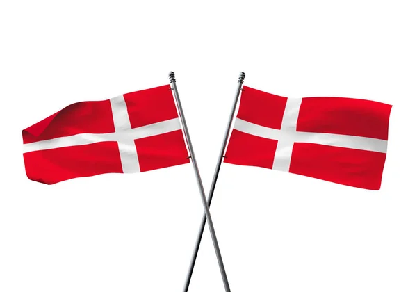 Denmark flags crossed isolated on a white background. 3D Rendering — Stock Photo, Image