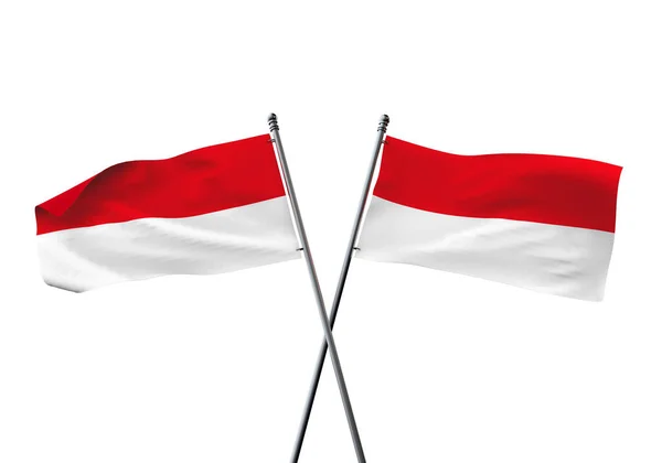 Banderas de Indonesia cruzadas aisladas sobre un fondo blanco. Renderizado 3D —  Fotos de Stock