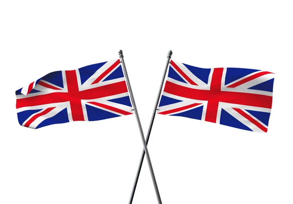 Flagi Zjednoczonego Królestwa skrzyżowane na białym tle. Renderowanie 3D — Zdjęcie stockowe