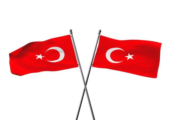 Török zászlók keresztezték elszigetelt fehér alapon. 3D Renderelés — Stock Fotó