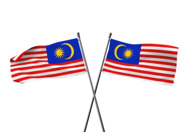 Beyaz arka planda izole edilmiş Malezya bayrakları. 3B Hazırlama