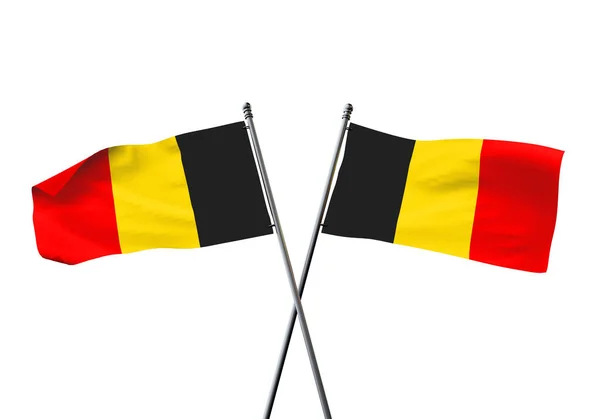 Belgien flaggor korsade isolerad på en vit bakgrund. 3D-återgivning — Stockfoto