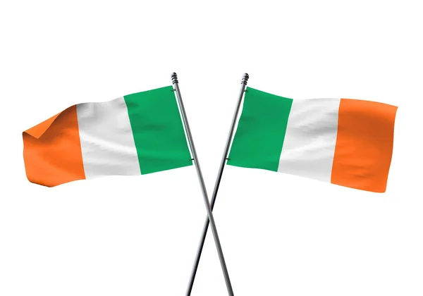 Bandiere irlandesi incrociate isolate su sfondo bianco. Rendering 3D — Foto Stock