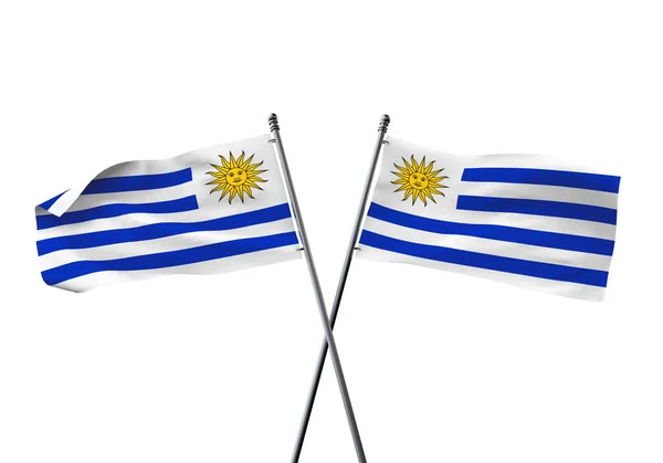 Banderas de Uruguay cruzadas aisladas sobre fondo blanco. Renderizado 3D —  Fotos de Stock