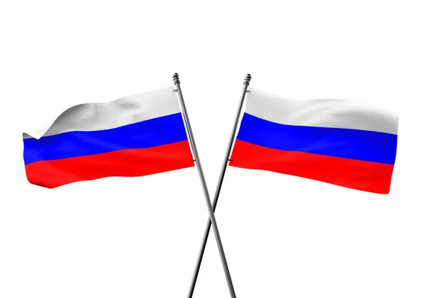 Σημαίες της Ρωσίας διασταυρώθηκαν απομονωμένες σε λευκό φόντο. 3D απόδοση — Φωτογραφία Αρχείου