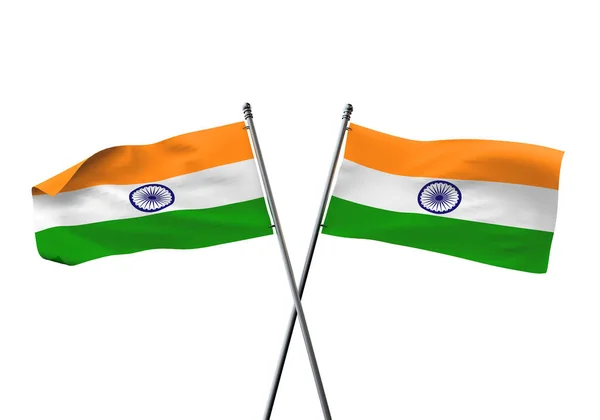 Bandiere indiane incrociate isolate su sfondo bianco. Rendering 3D — Foto Stock