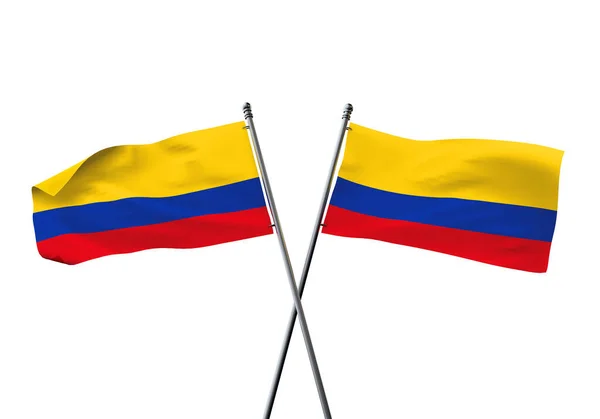 Colombia vlaggen gekruist geïsoleerd op een witte achtergrond. 3D-weergave — Stockfoto