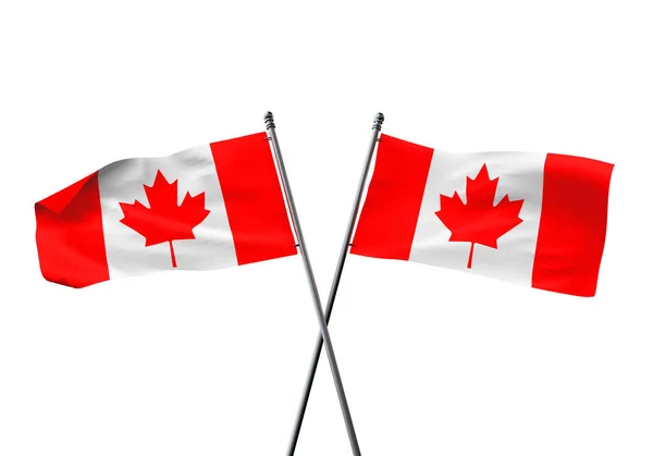 加拿大国旗在白色的背景上相互交错。3D渲染 — 图库照片