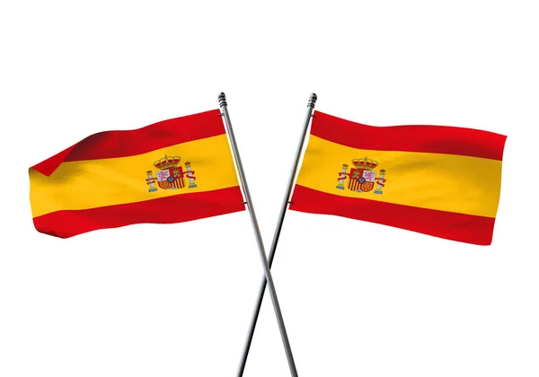 Spain flags crossed isolated on a white background. 3D Rendering — Stock Photo, Image