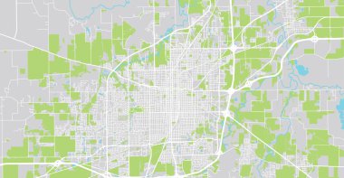 Springfield şehir haritası, ABD. Illinois eyalet başkenti