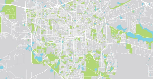 Mapa da cidade vetorial urbana de Tallahassee, Estados Unidos. Florida capital do estado — Vetor de Stock