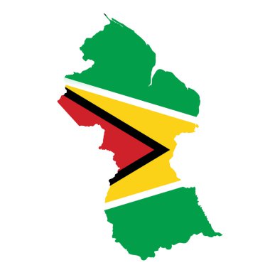 Guyana flag map. Country outline with national flag clipart