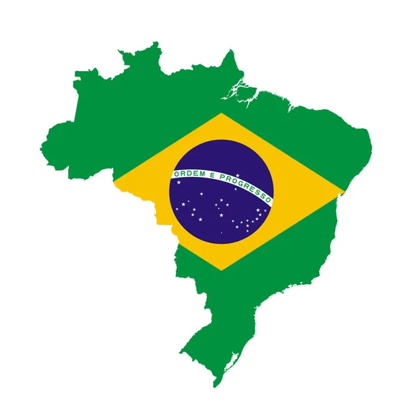 Brazil flag map. Country outline with national flag — Stock Photo, Image