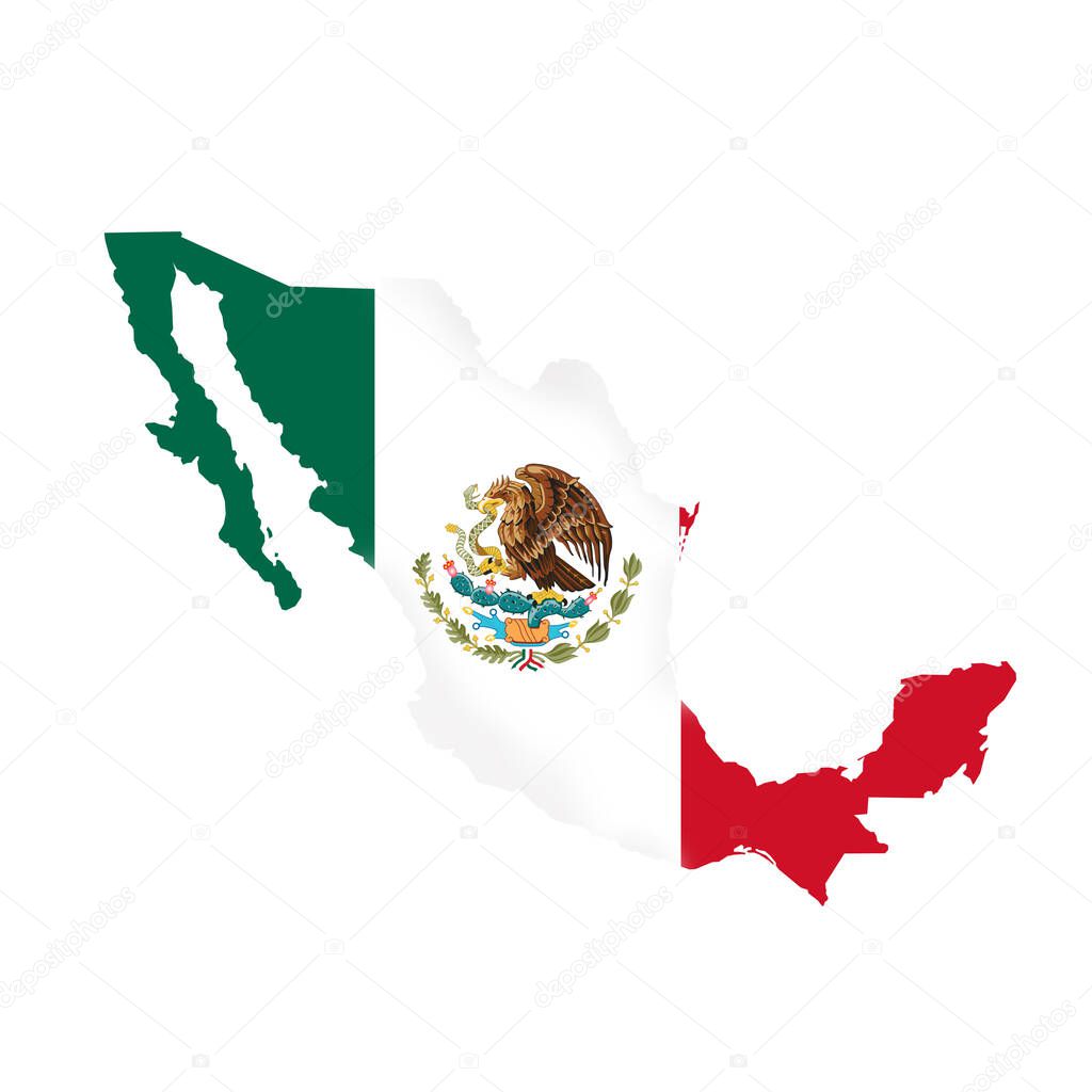 Mexico flag map. Country outline with national flag
