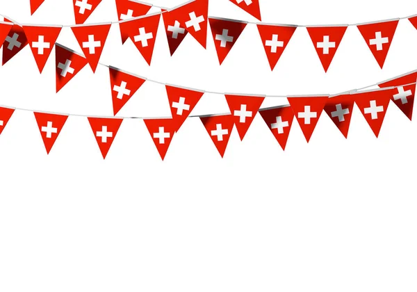 Bandeira suíça bunting festivo contra um fundo liso. Renderização 3D — Fotografia de Stock