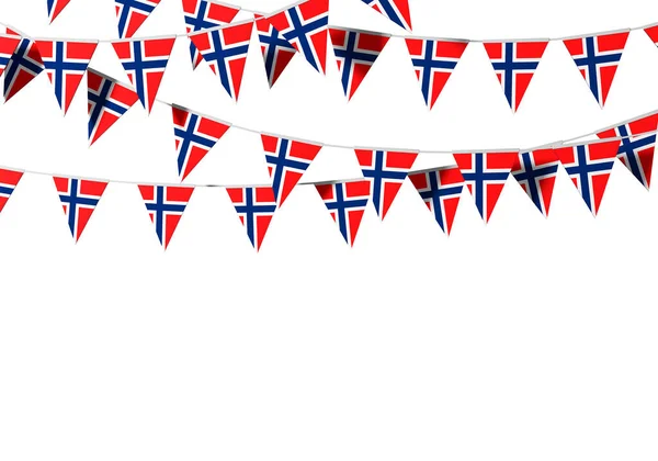 Flaga norweska świąteczny bunting na równym tle. Renderowanie 3D — Zdjęcie stockowe