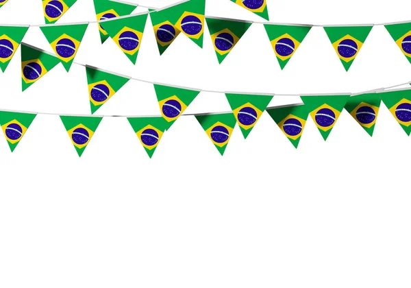 Bande festive drapeau du Brésil sur un fond clair. Rendu 3D — Photo