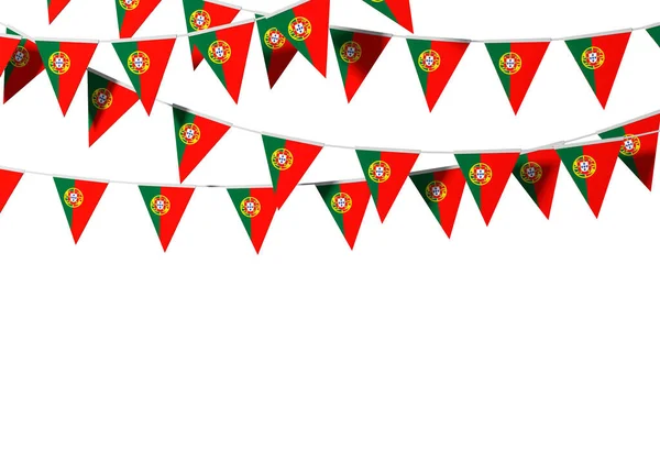 Bandeira de Portugal bunting festivo contra um fundo liso. Renderização 3D — Fotografia de Stock