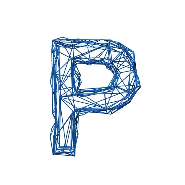 Písmeno P drát rám nízká poly abeceda. 3D vykreslování — Stock fotografie