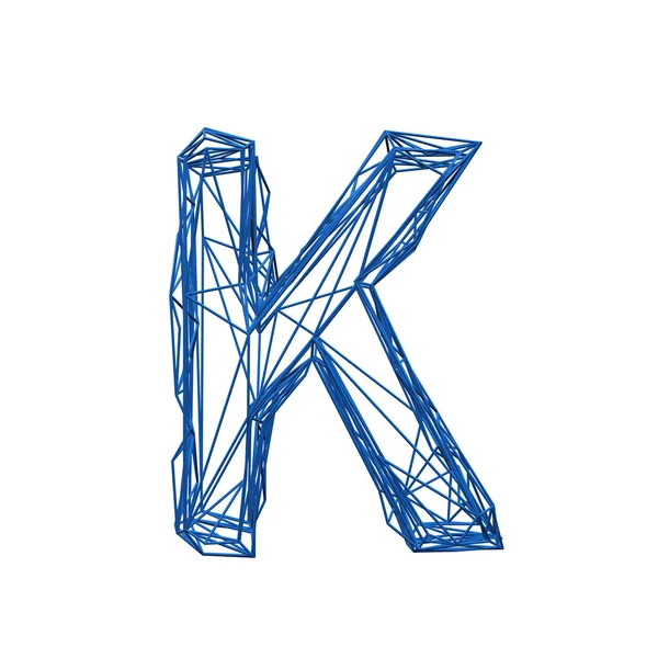 Letter K draad frame laag polyalfabet. 3D-weergave — Stockfoto