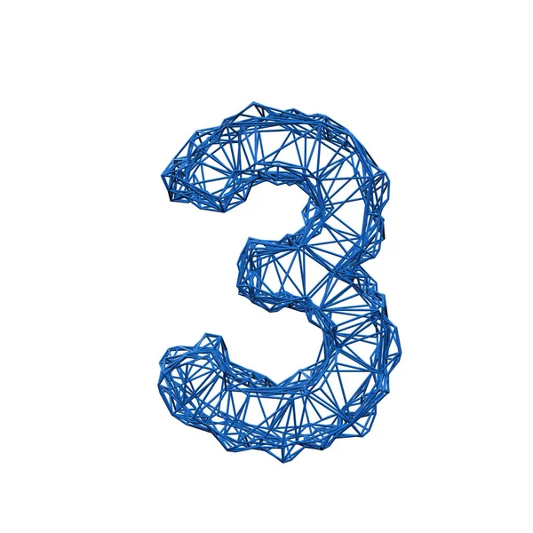 Número 3 quadro de arame baixo alfabeto poli. Renderização 3D — Fotografia de Stock