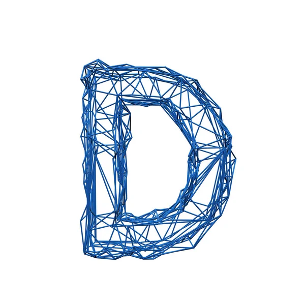 D betű drót keret alacsony poli ábécé. 3D renderelés — Stock Fotó